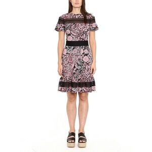NWT! MICHAEL KORS Dress Small Geranium Paisley Pink Black Office